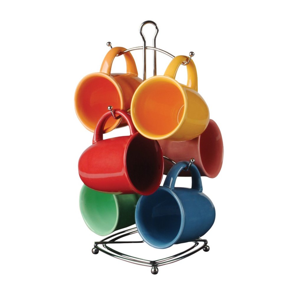 GH 6 PC 15OZ CERAMIC CUP SET W/ WIRE RACK